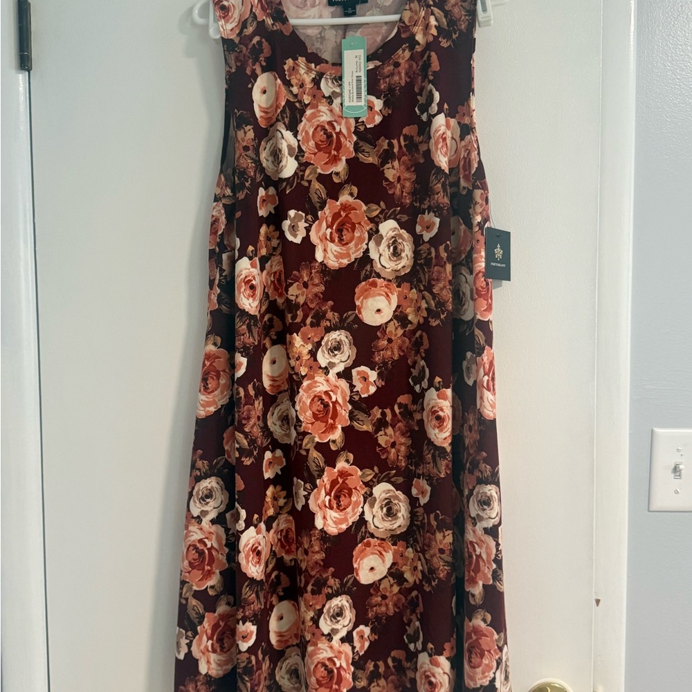 Madia Brushed Knit Floral Maxi Dress in Burgundy with Rose Print NWT